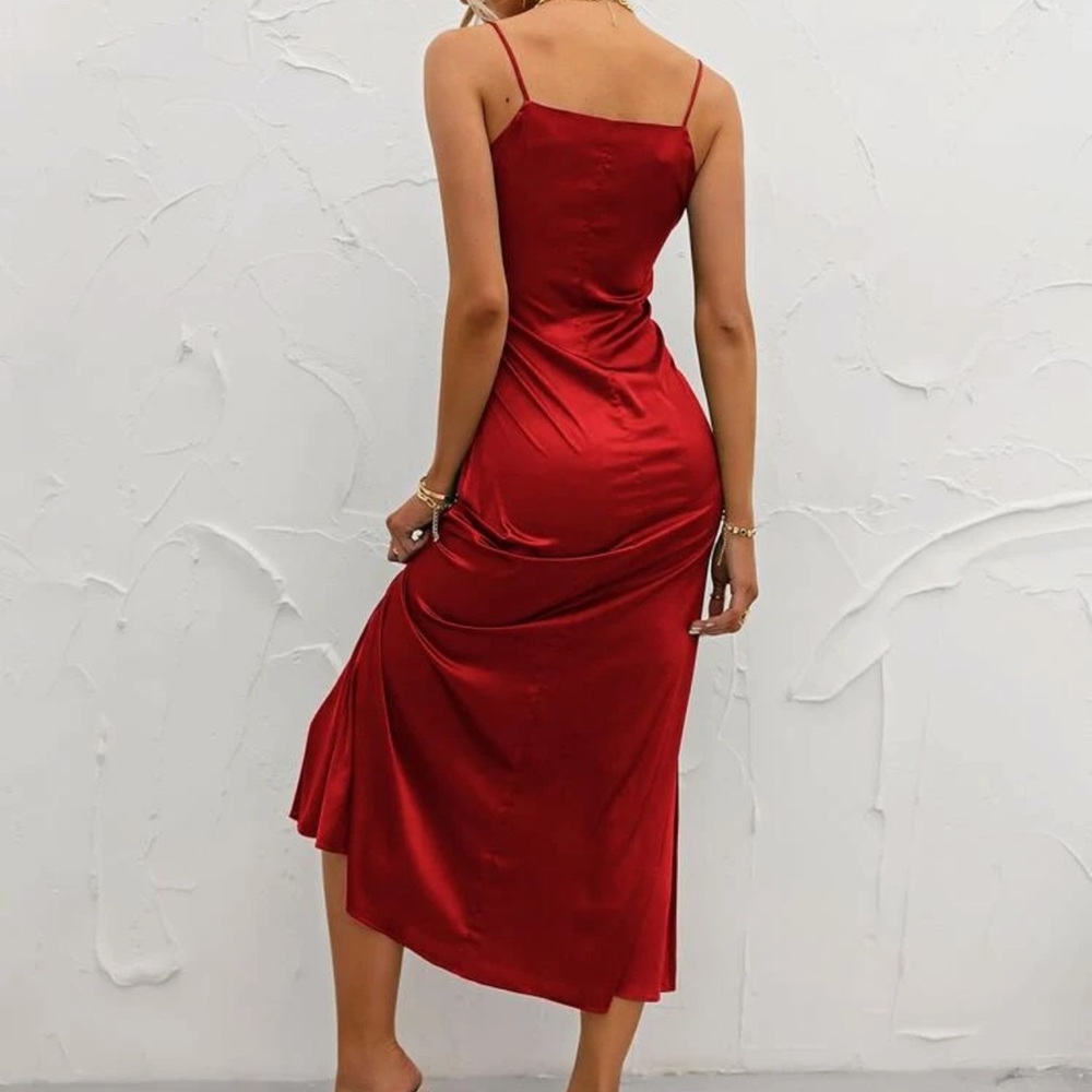 Satin silky v neck cami strap mini slip silk dress holiday party magenta purple - Picture 10 of 10